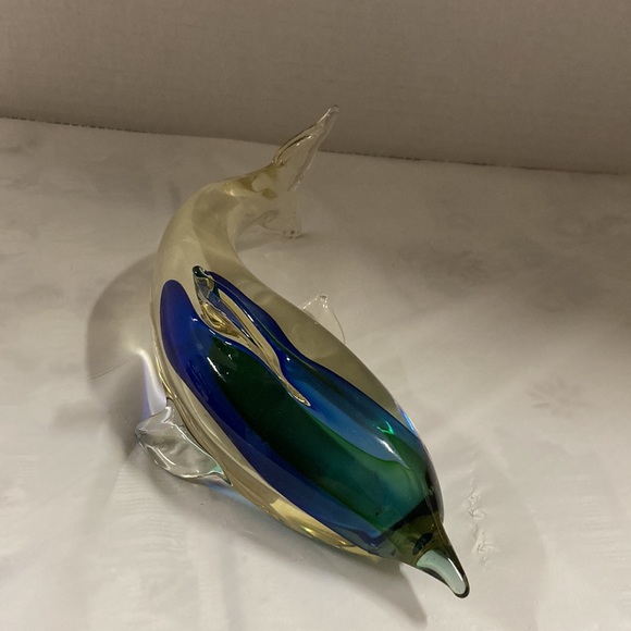 Art Glass Dolphin Tail in Air Amber Color Blue and Green Figurine Paperweight - Picture 7 of 8